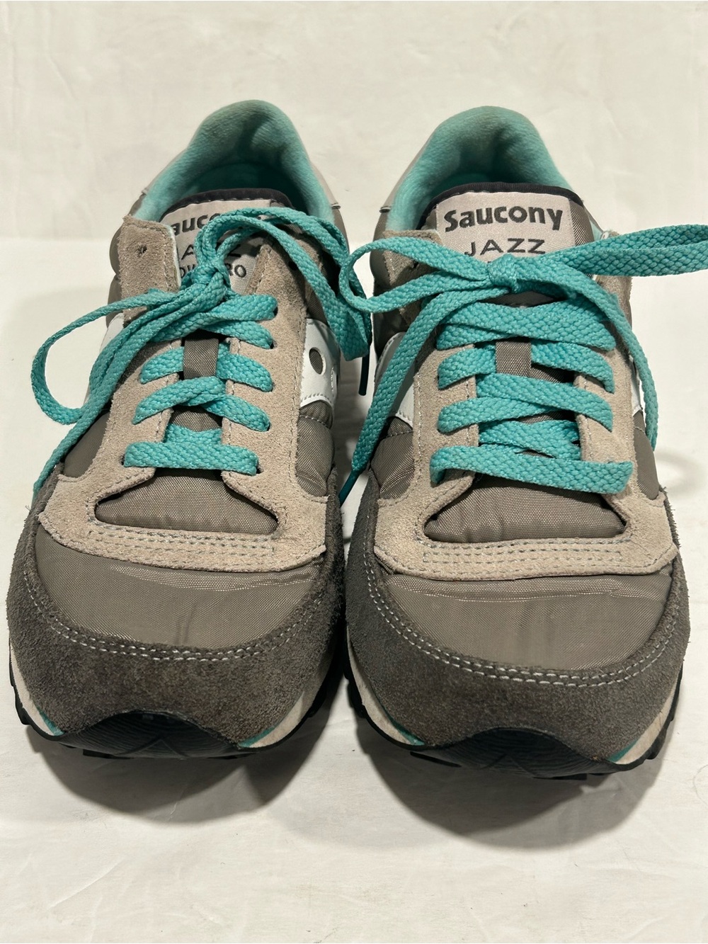Saucony Jazz Low Pro Grey Teal Suede Nylon Sneakers Women's Size 7.5